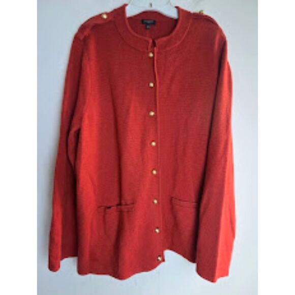 Talbots Women Red Merino Wool Knit Gold Button Cardigan Sweater size 2X - Picture 1 of 7